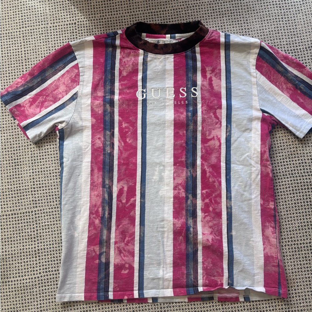 GUESS Kids White & Pink Striped Logo Tee